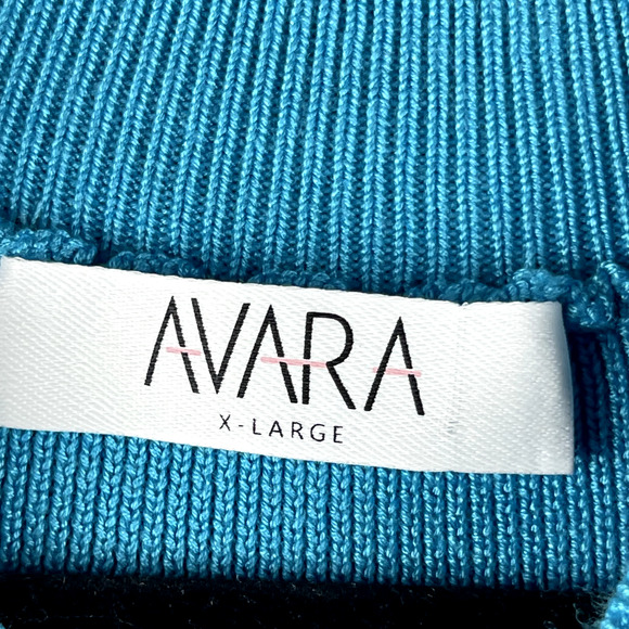 Avara Mixed Media Pleated Midi Dress Womens XL Blue Mock Neck Knit Satin Chic - Picture 5 of 15